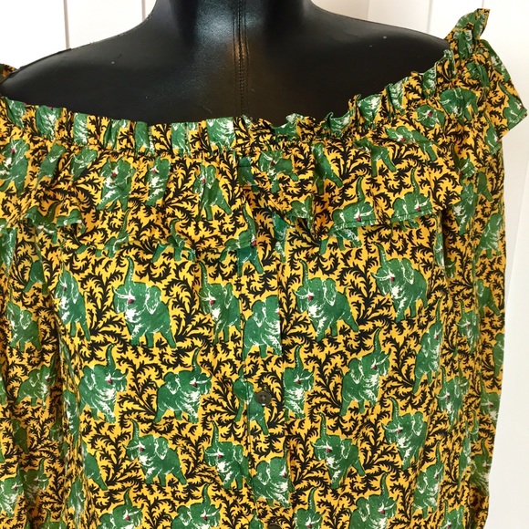 J. Crew Ratti Elephant Off Sholder Ruffle Top Sz 6 - Picture 4 of 8